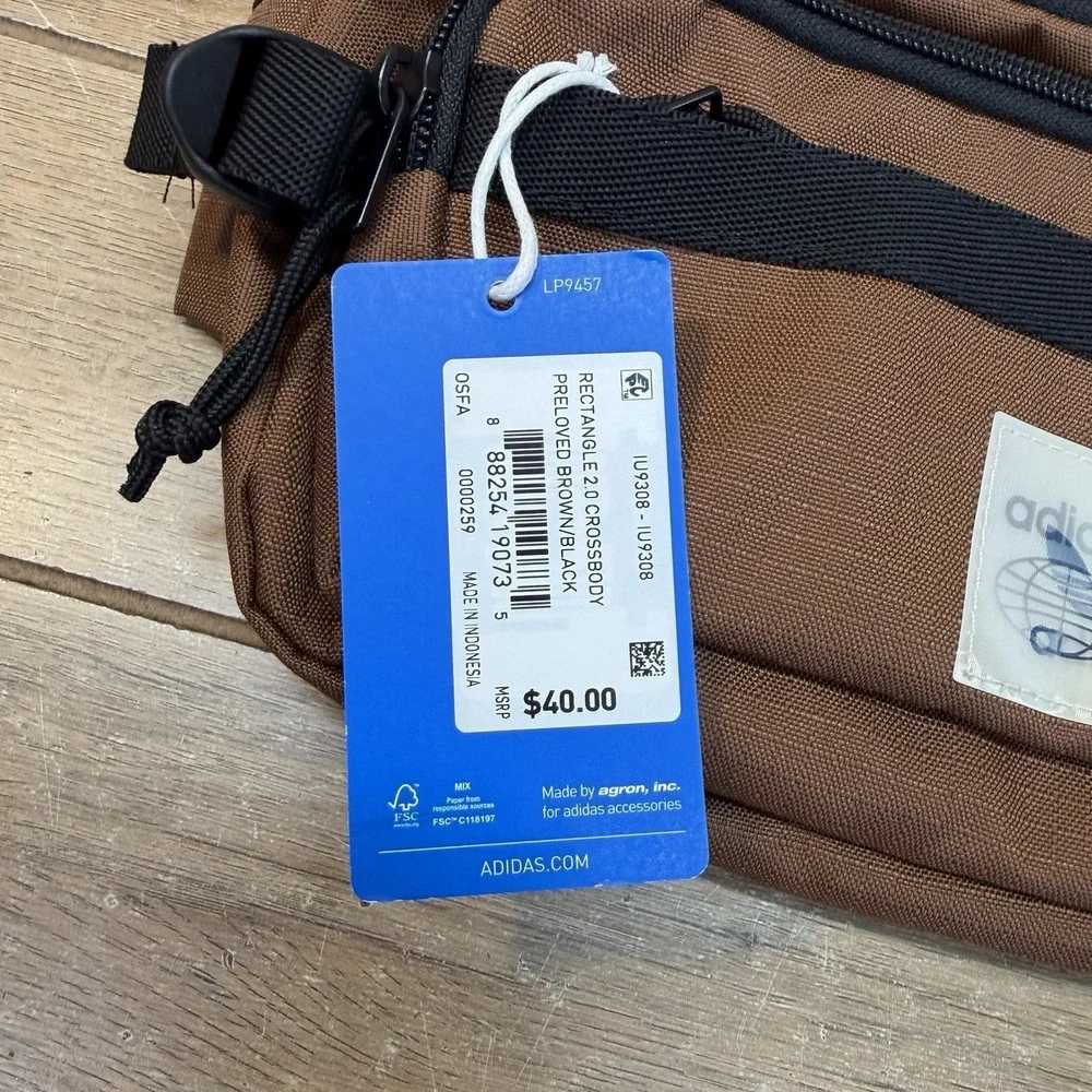 Adidas Rectangle 2.0 Crossbody Fanny Pack Waist Bag Preloved Brown/Black NWT